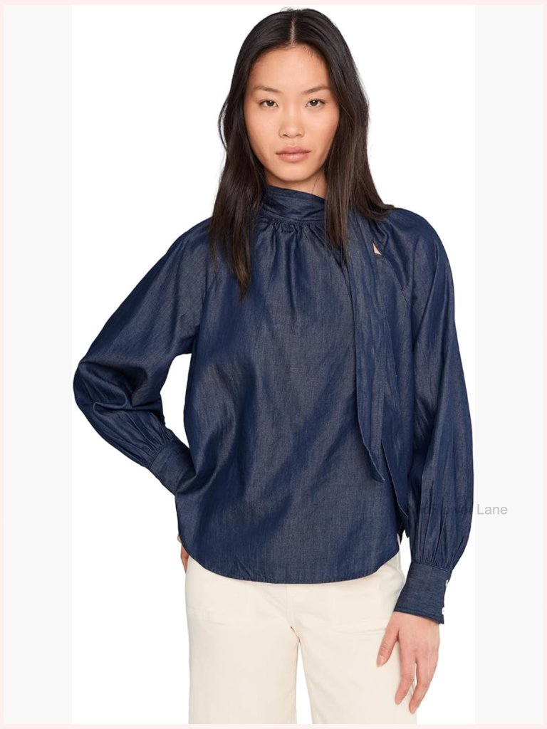 Raglan Seam Neck Bow Shirtail Blouse - Classic Navy